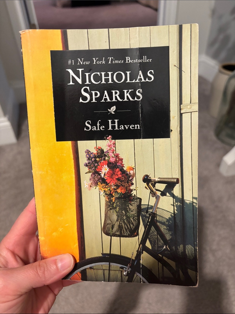 Nicholas Sparks "Safe Haven" Paperback - Yellow Cover with Bicycle & Flowers